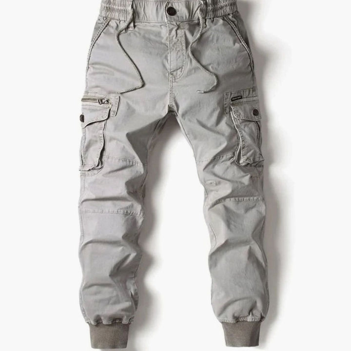 Men's Tapered-Fit Elasticated-Waist Cargo Jogger Trousers, Dark Grey - Light Grey
