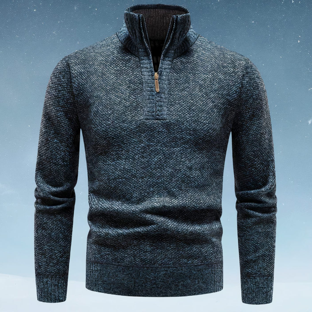 Men's Turtleneck Textured Knitted Sweater - Navy Blue