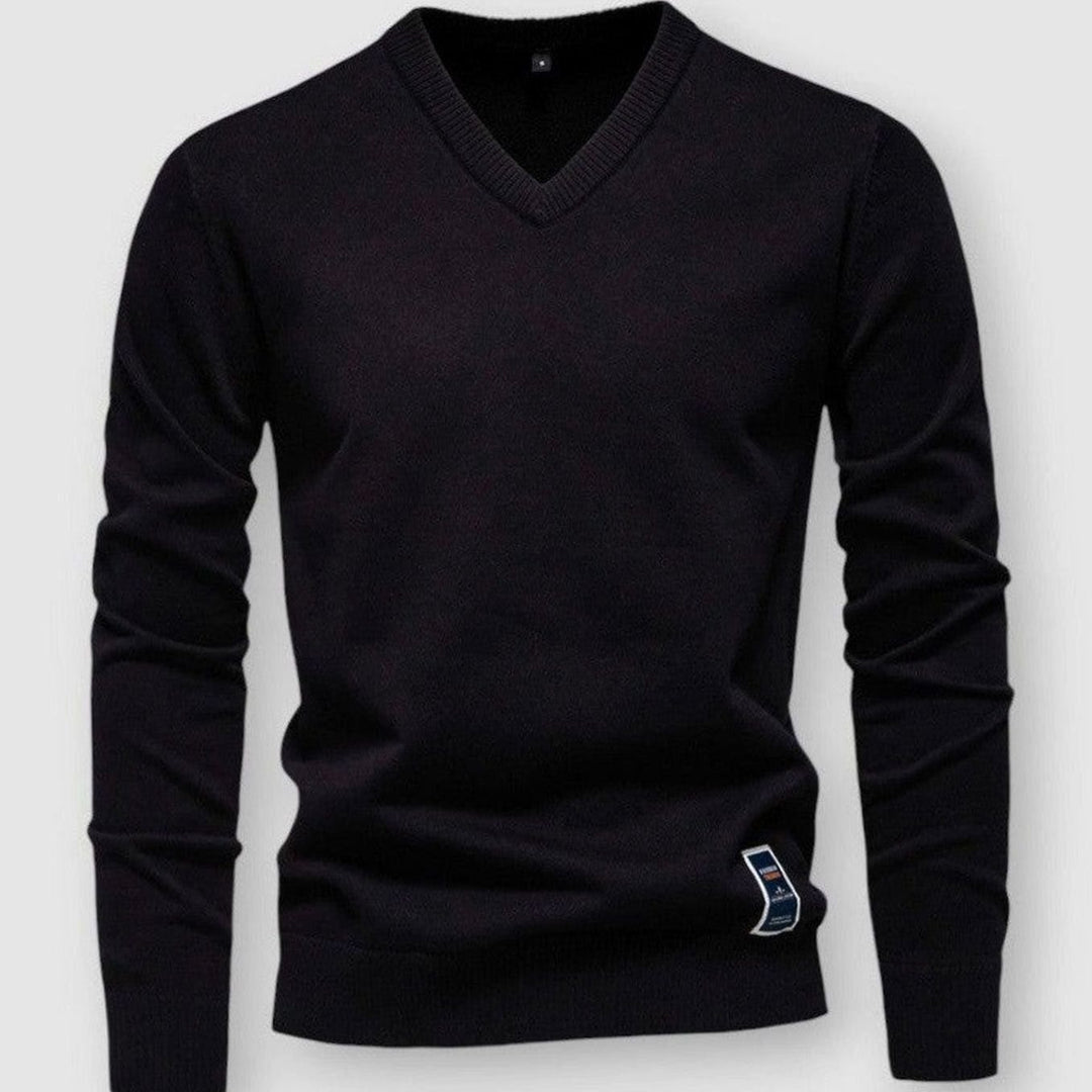 Men's V-Neck Long Sleeve Knitted Sweater - Black