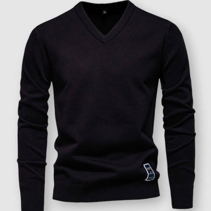 Men's V-Neck Long Sleeve Knitted Sweater - Black