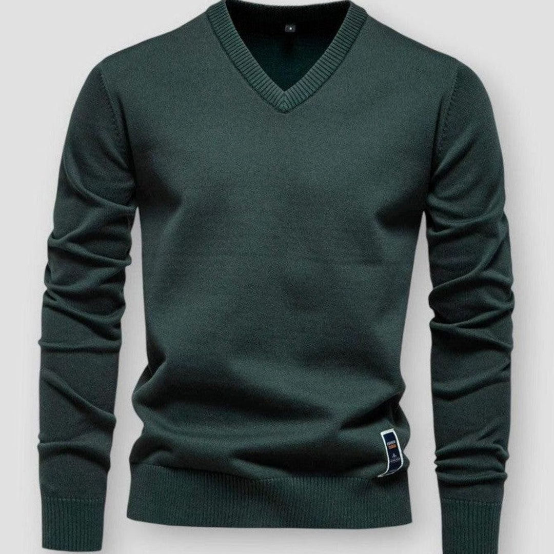 Men's V-Neck Long Sleeve Knitted Sweater - Green