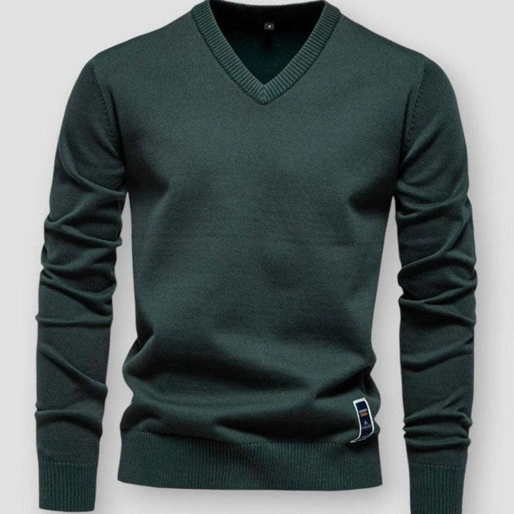 Men's V-Neck Long Sleeve Knitted Sweater - Green