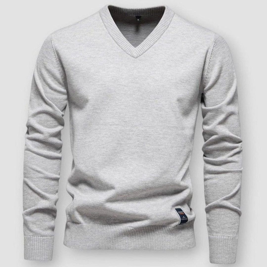 Men's V-Neck Long Sleeve Knitted Sweater - Grey