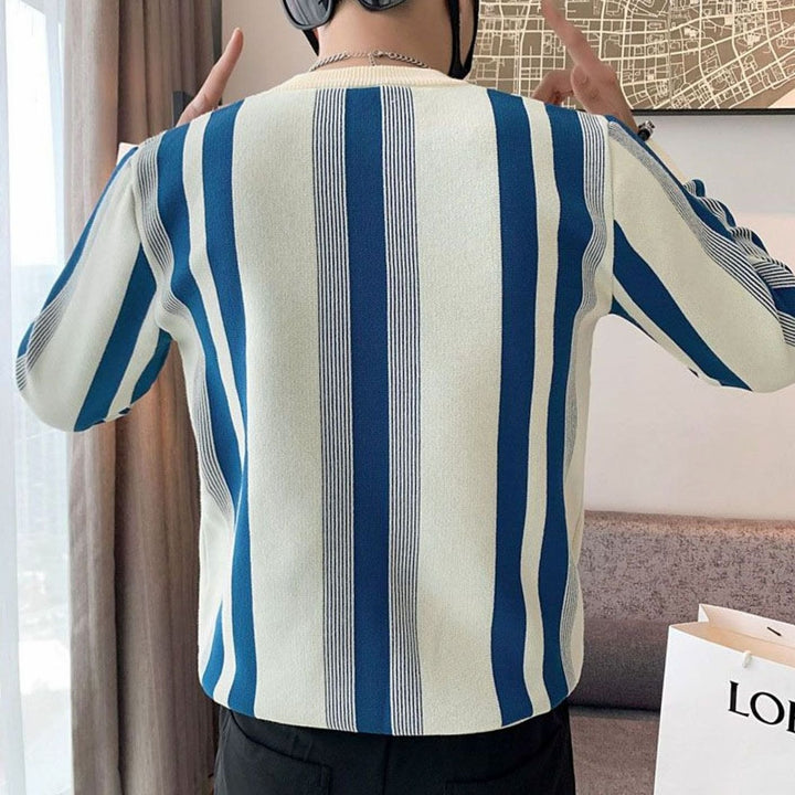 Men's Vertical Striped Long Sleeve Knitted Sweater