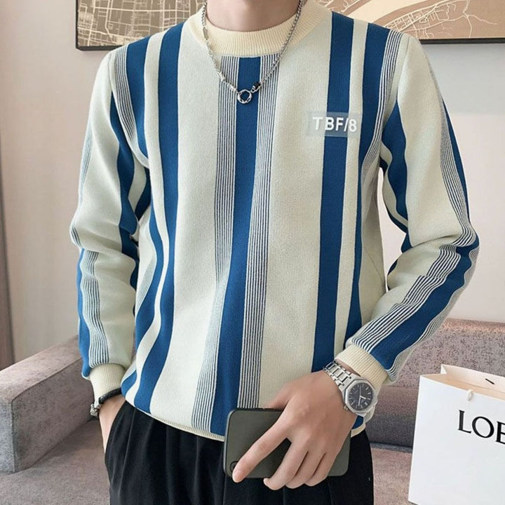 Men's Vertical Striped Long Sleeve Knitted Sweater