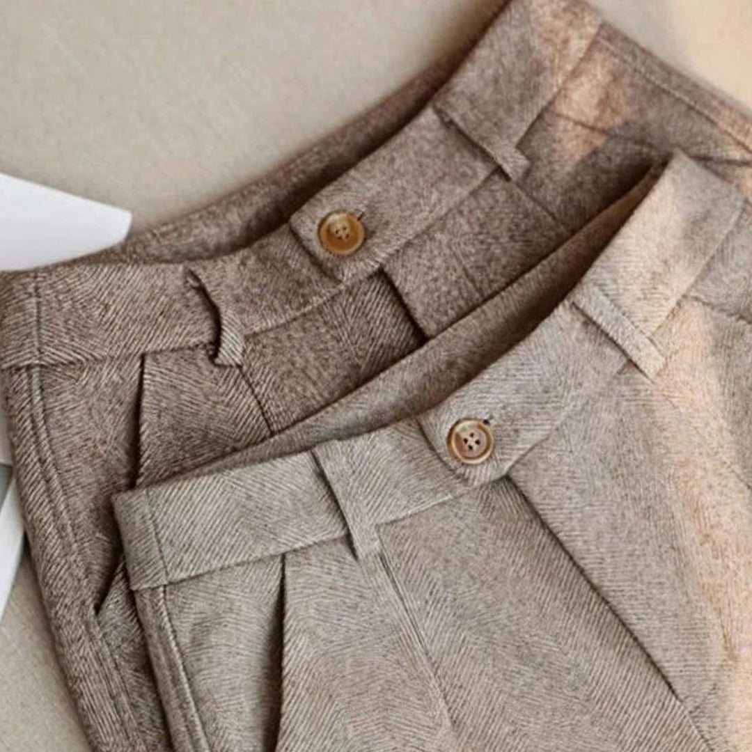 Men's Vintage High-Waist Pleated Straight-Leg Trousers, Beige - Brown