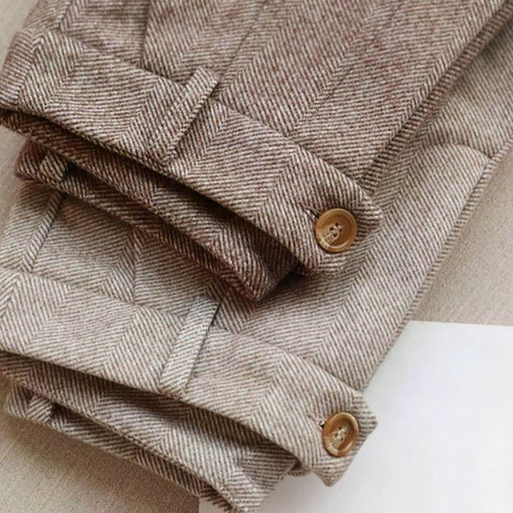 Men's Vintage High-Waist Pleated Straight-Leg Trousers, Beige - Beige