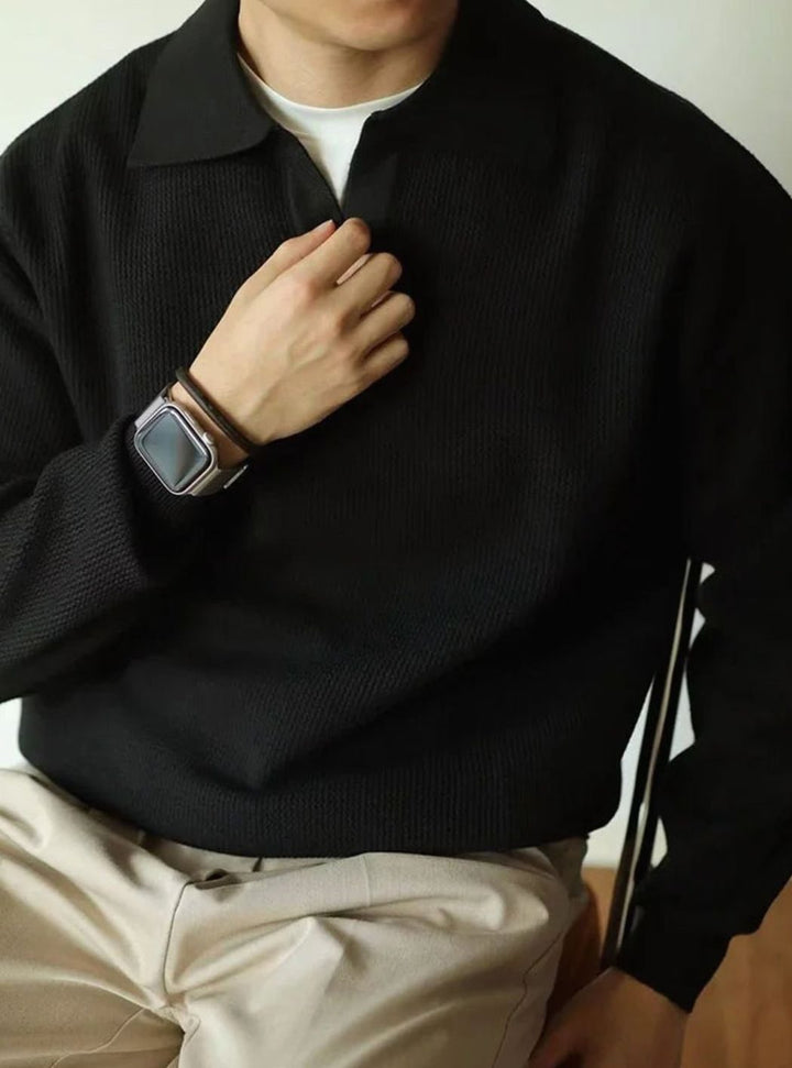 Men's Vintage-Inspired Open-Collar Knitted Sweater