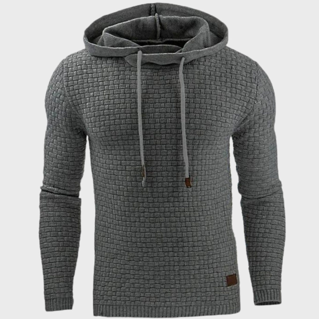 Men's Vintage Textured Drawstring Pullover Hoodie - Grey