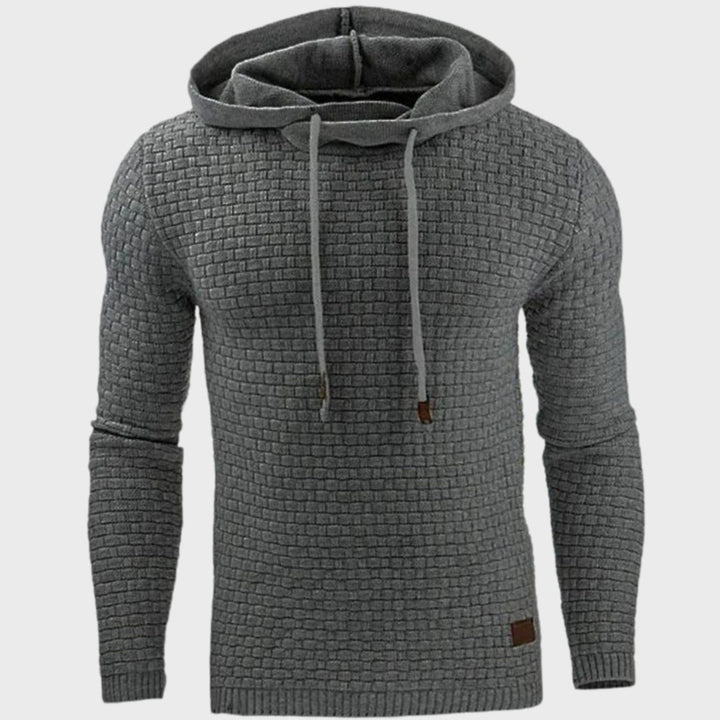 Men's Vintage Textured Drawstring Pullover Hoodie - Grey