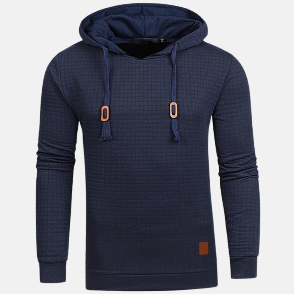 Men's Vintage Textured Drawstring Pullover Hoodie - Navy Blue