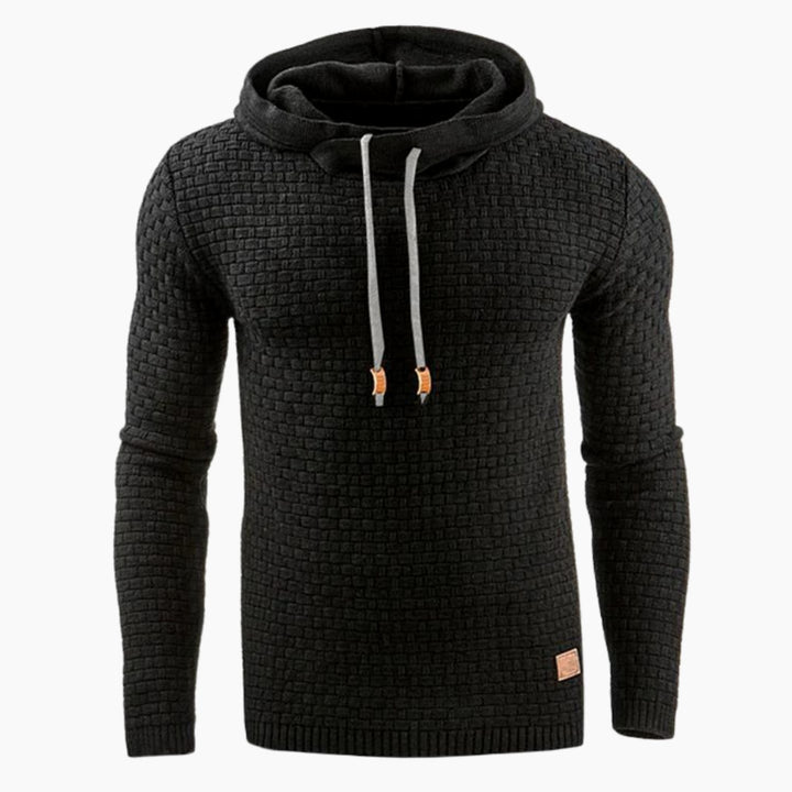 Men's Vintage Textured Drawstring Pullover Hoodie - Black