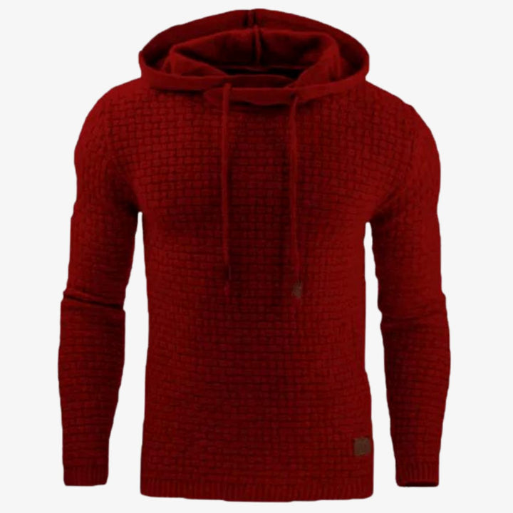 Men's Vintage Textured Drawstring Pullover Hoodie - Red