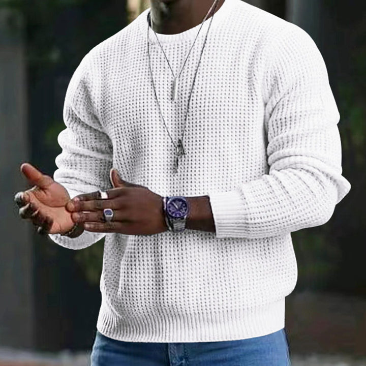 Men's Waffle-Knit Crew-Neck Jumper - White