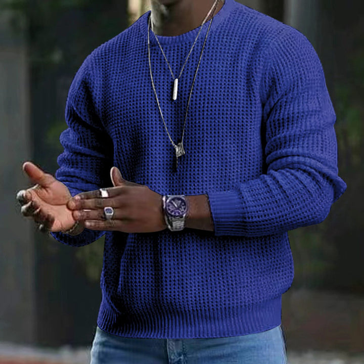 Men's Waffle-Knit Crew-Neck Jumper - Blue