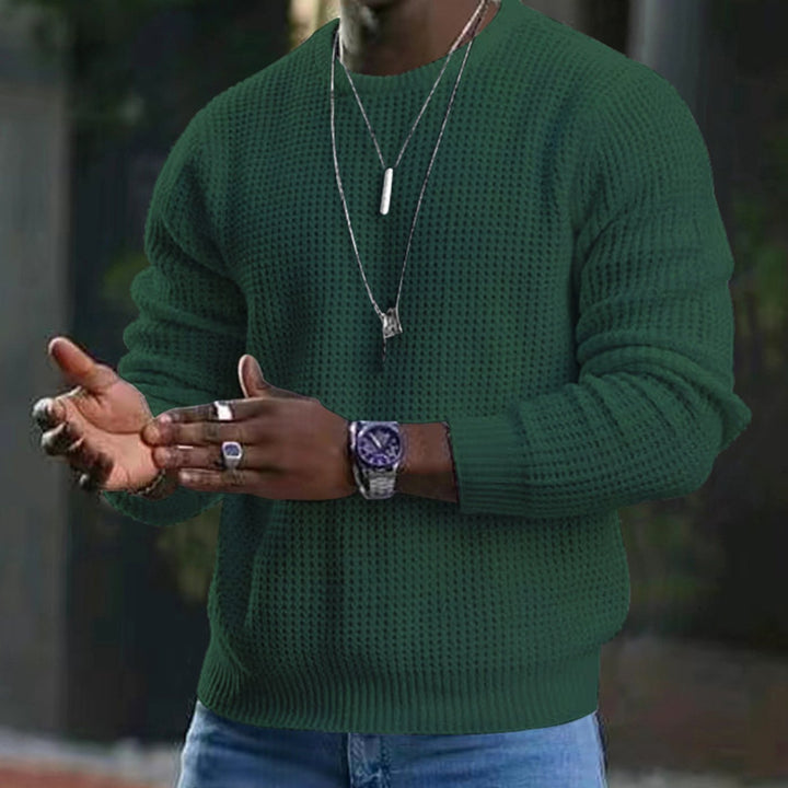 Men's Waffle-Knit Crew-Neck Jumper - Green