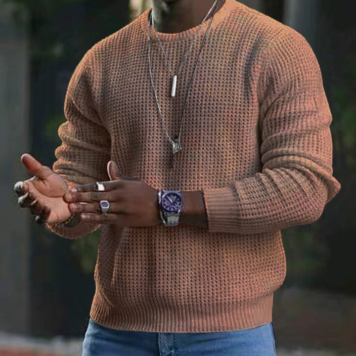 Men's Waffle-Knit Crew-Neck Jumper - Khaki