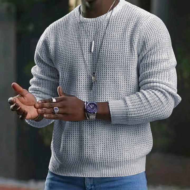 Men's Waffle-Knit Crew-Neck Jumper - Light Grey