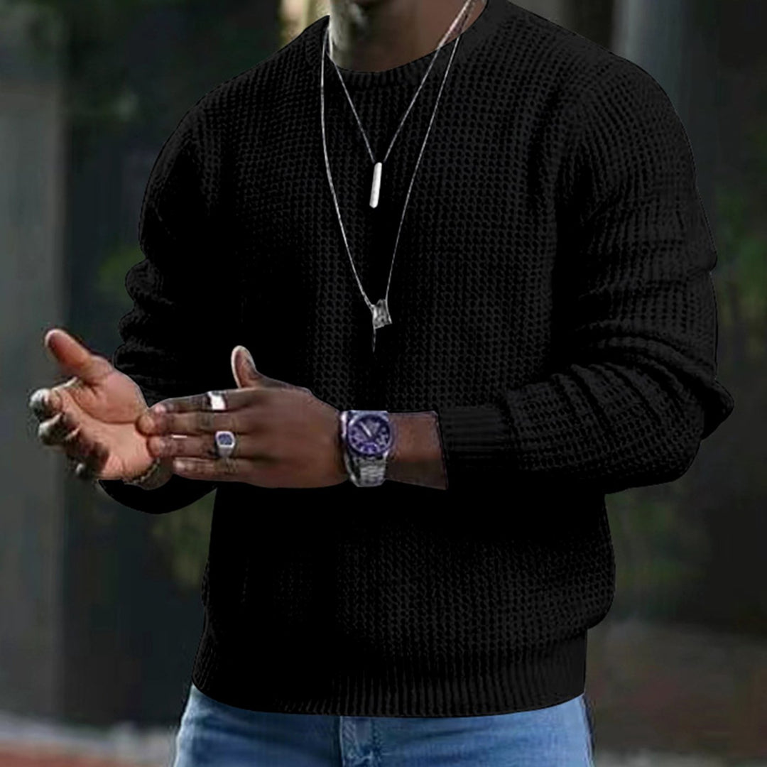 Men's Waffle-Knit Crew-Neck Jumper - Black