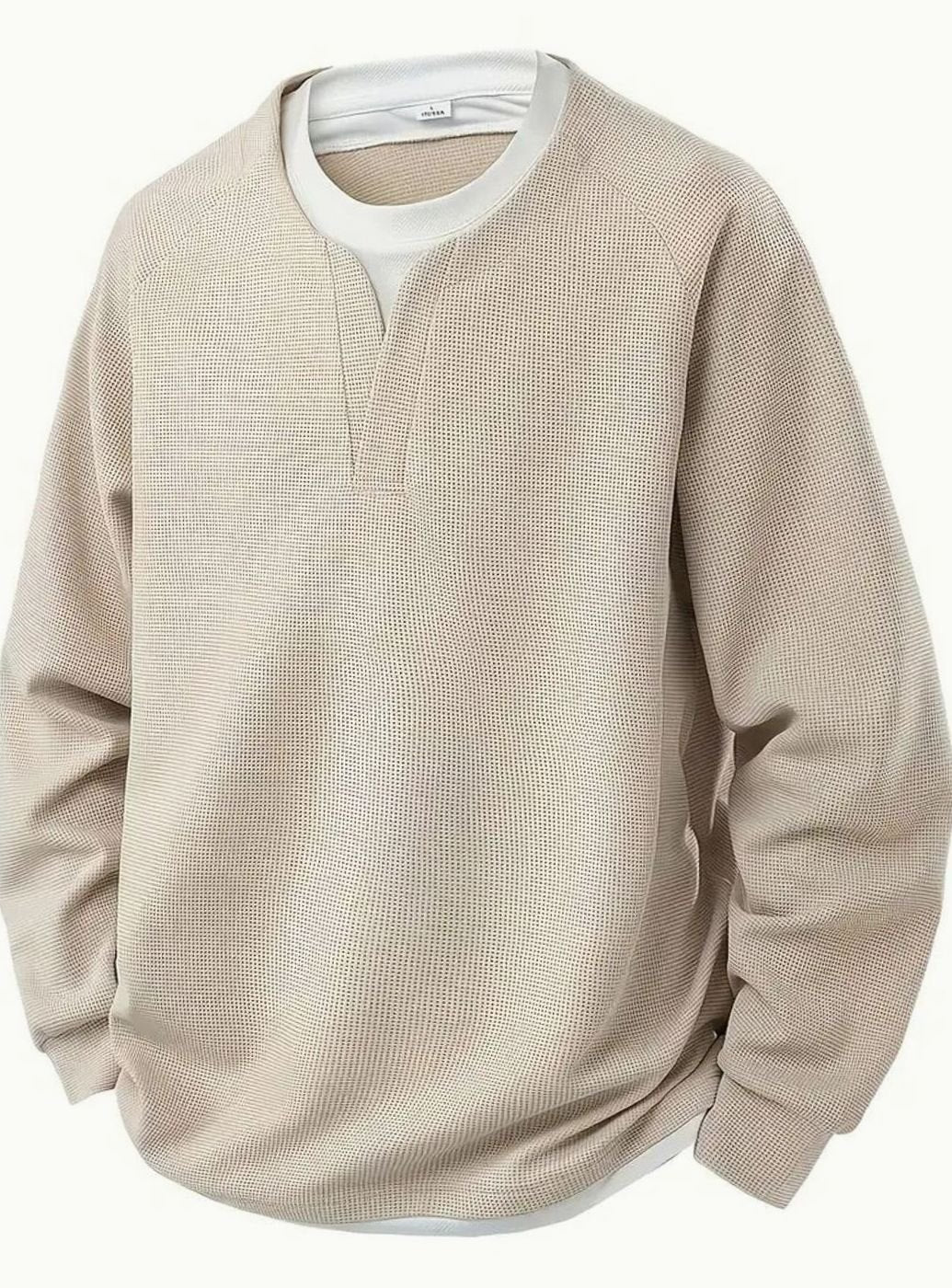 Men's Waffle-Knit Layered Long-Sleeve Jumper - Khaki
