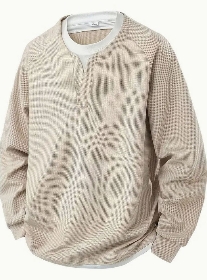 Men's Waffle-Knit Layered Long-Sleeve Jumper - Khaki