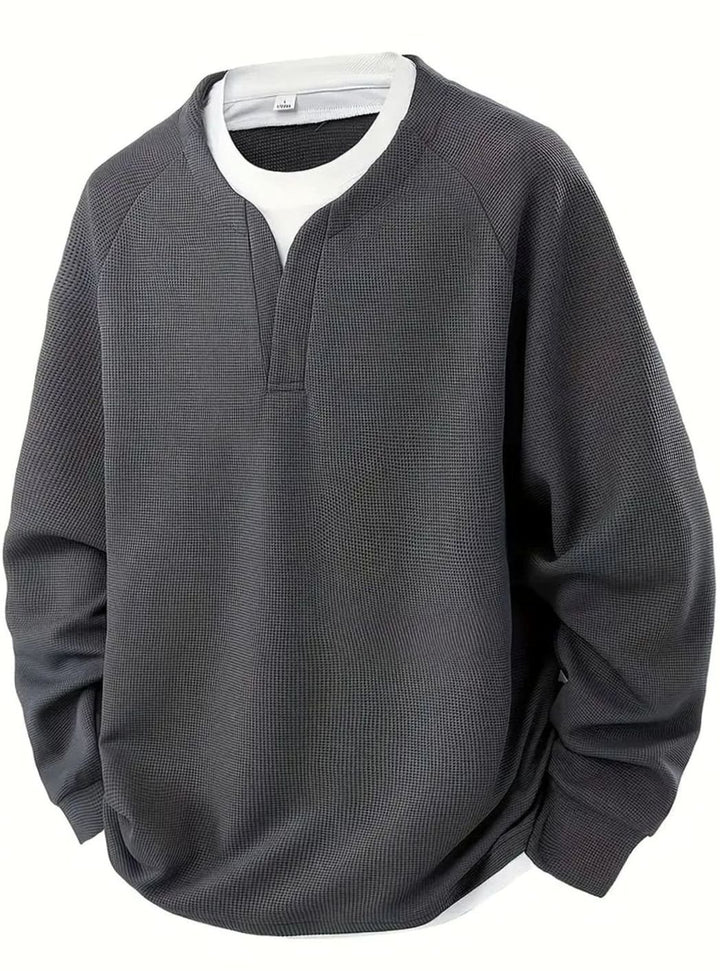 Men's Waffle-Knit Layered Long-Sleeve Jumper - Grey