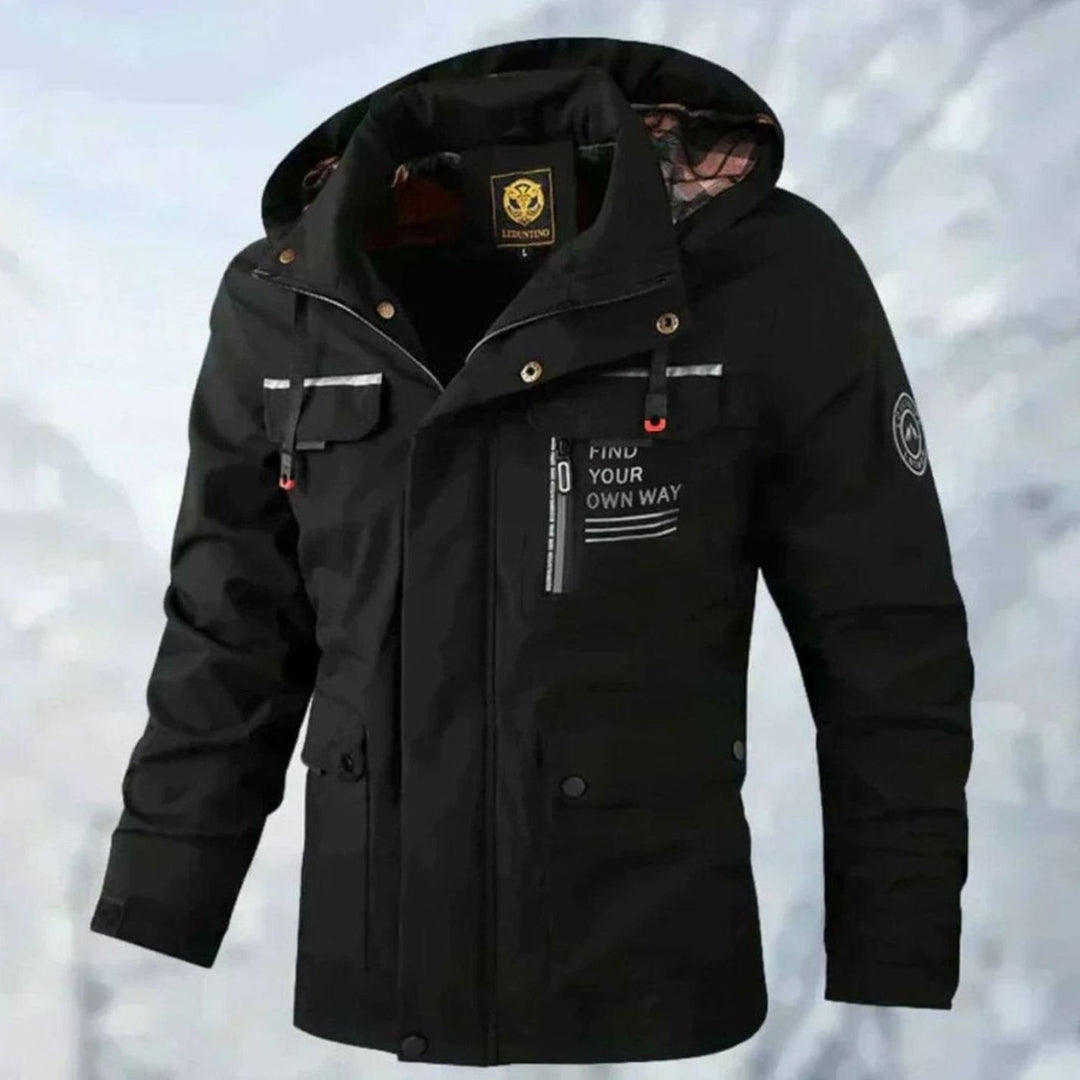 Men's Waterproof Windproof Padded Hooded Outdoor Parka Jacket - Black