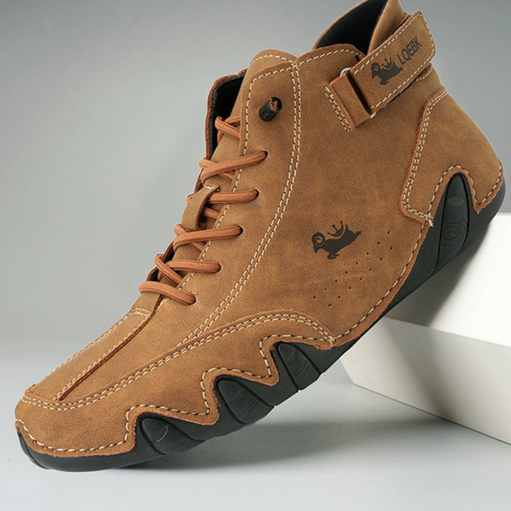 Men's Wide-Fit Ankle Lace-Up Casual Leather Boots - Brown