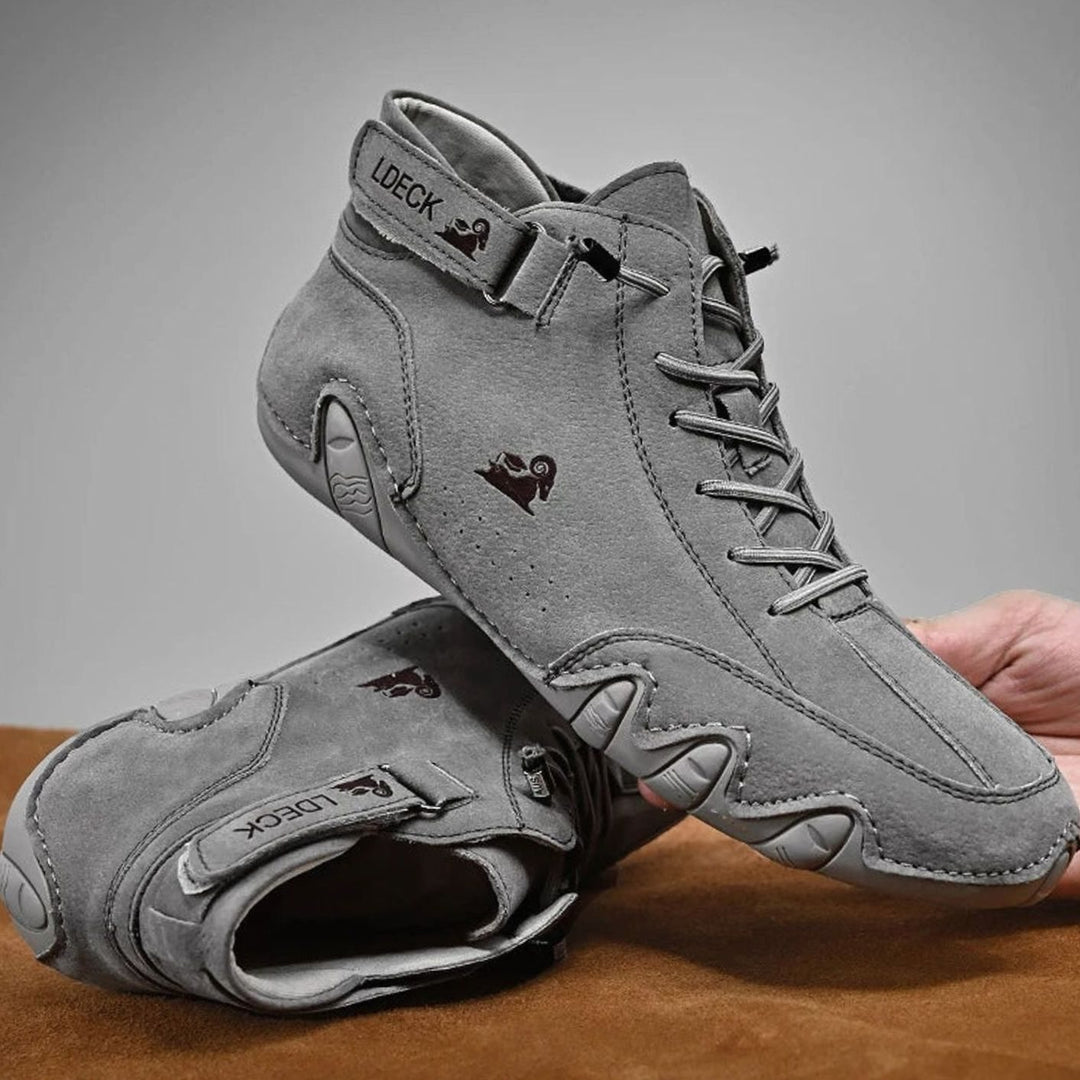 Men's Wide-Fit Ankle Lace-Up Casual Leather Boots - Grey