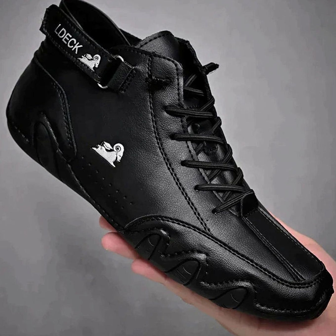 Men's Wide-Fit Ankle Lace-Up Casual Leather Boots - Black