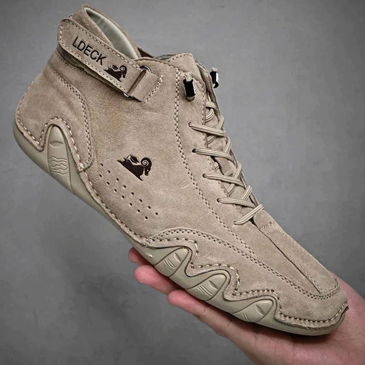 Men's Wide-Fit Ankle Lace-Up Casual Leather Boots - Khaki