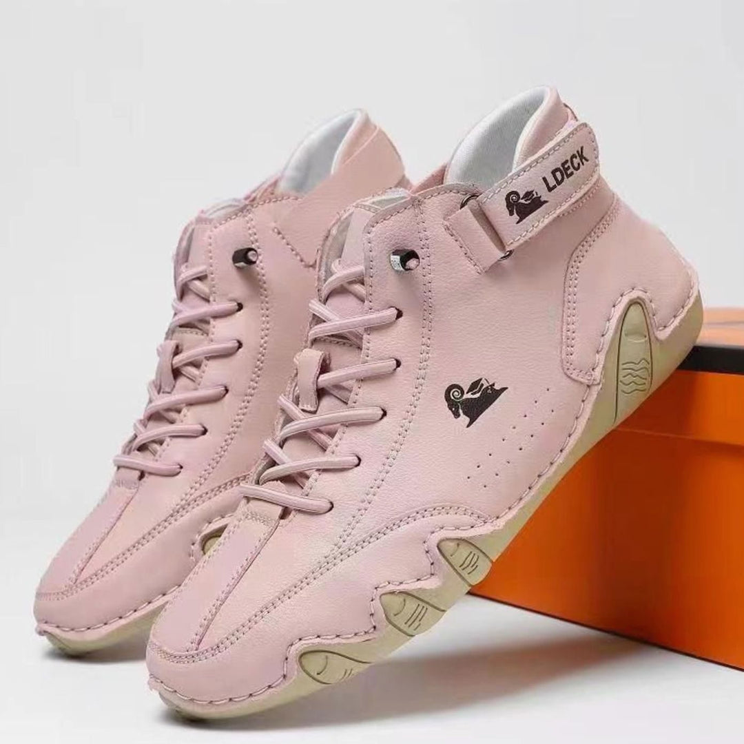 Men's Wide-Fit Ankle Lace-Up Casual Leather Boots - Pink