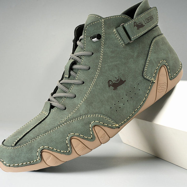 Men's Wide-Fit Ankle Lace-Up Casual Leather Boots - Green