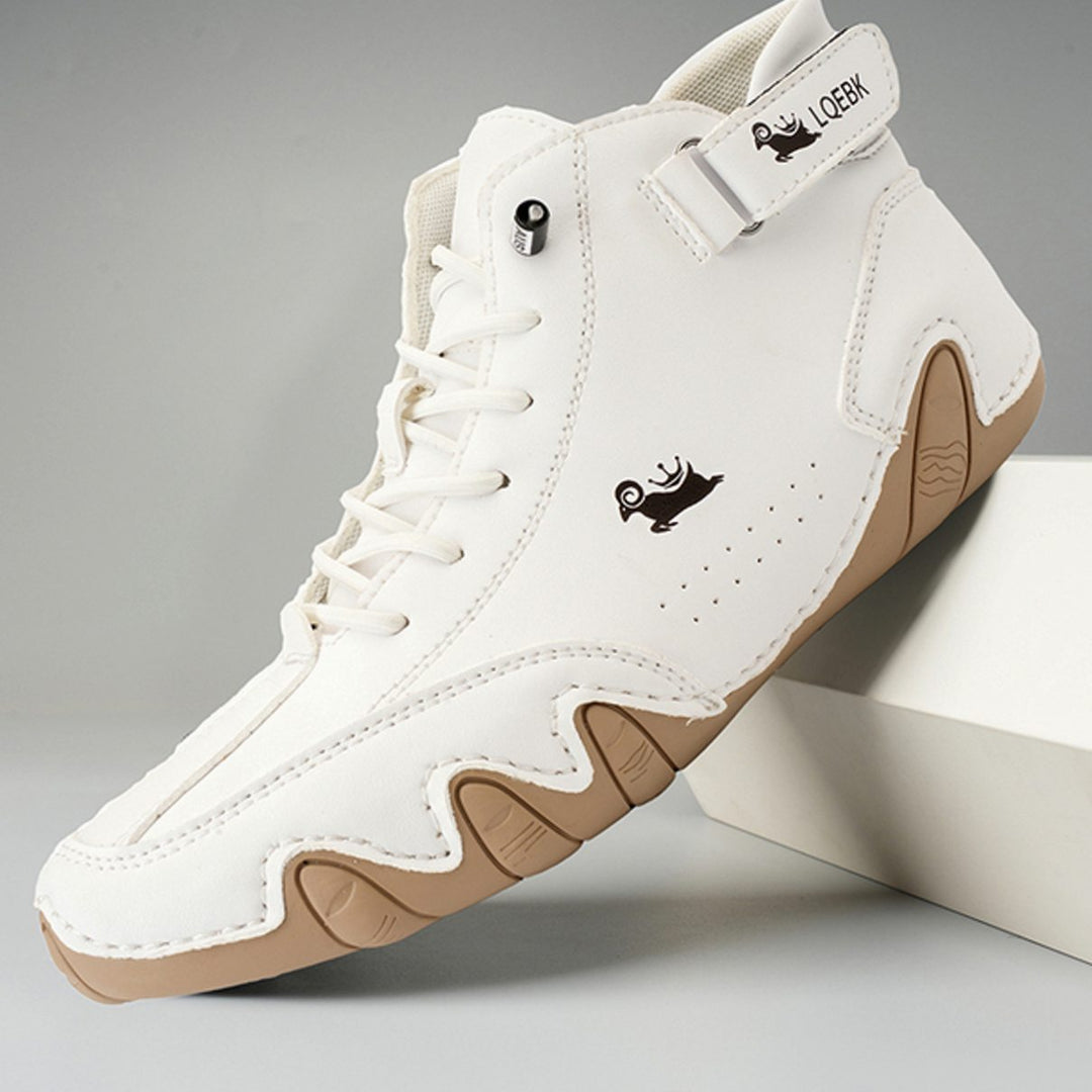 Men's Wide-Fit Ankle Lace-Up Casual Leather Boots - White