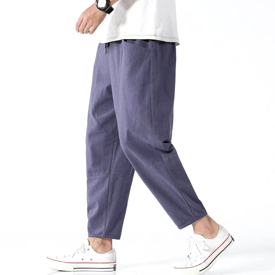 Men's Wide-Leg Drawstring Casual Tapered Trousers - Indigo