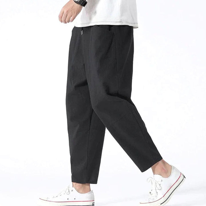 Men's Wide-Leg Drawstring Casual Tapered Trousers - Black