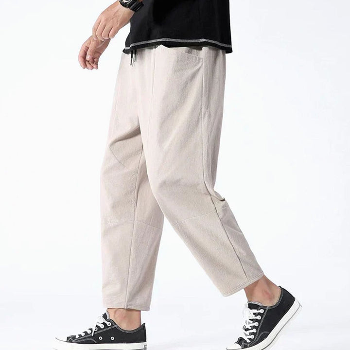 Men's Wide-Leg Drawstring Casual Tapered Trousers - Khaki