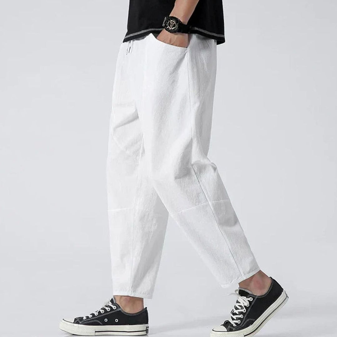 Men's Wide-Leg Drawstring Casual Tapered Trousers - White