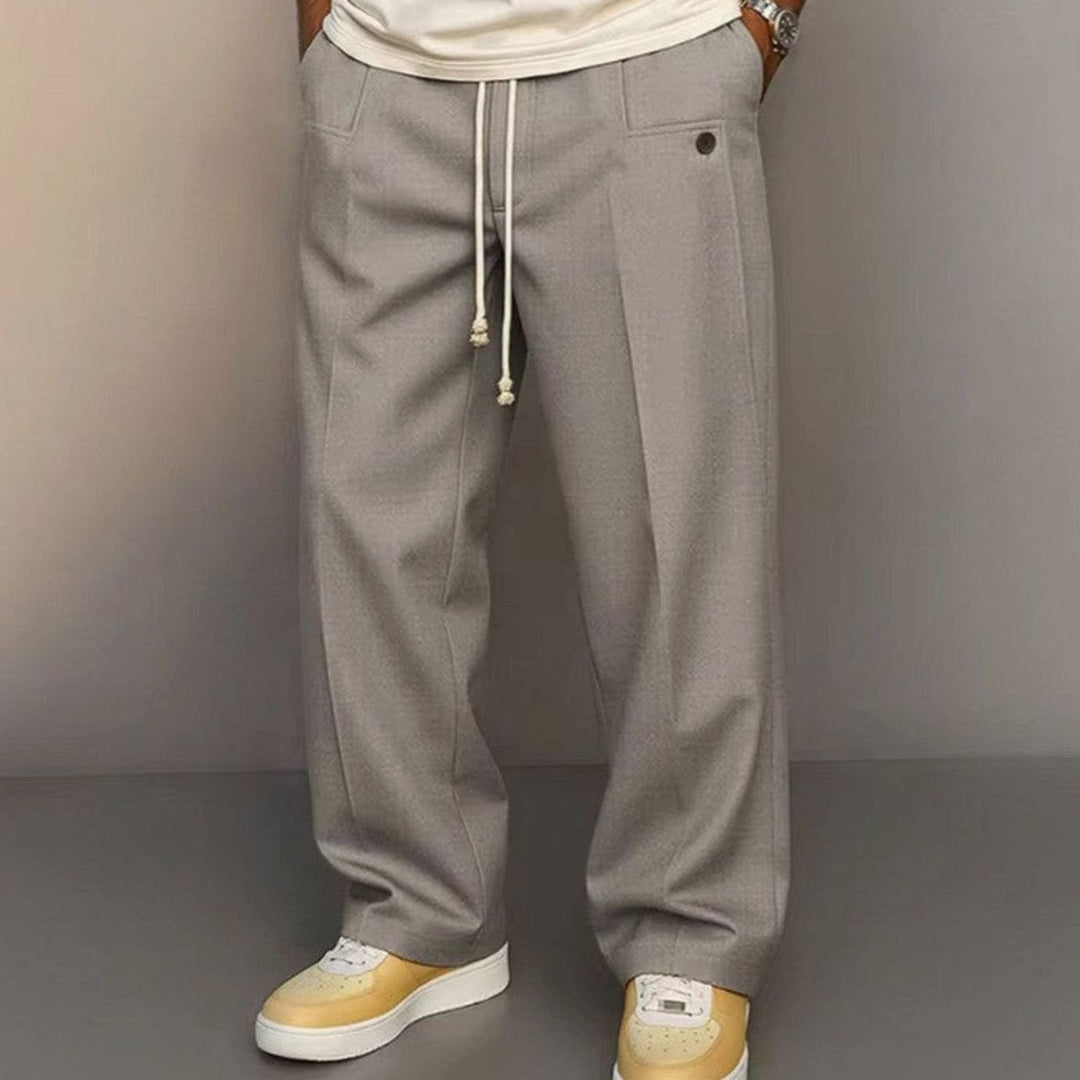 Men's Wide-Leg Drawstring Tailored Trousers - Light Grey