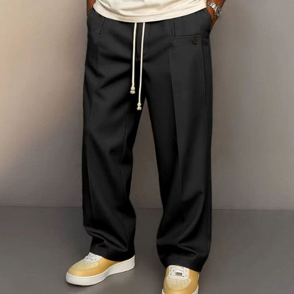 Men's Wide-Leg Drawstring Tailored Trousers - Black