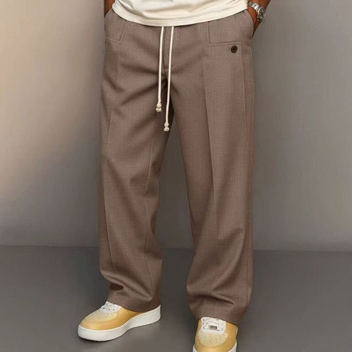 Men's Wide-Leg Drawstring Tailored Trousers - Light Brown
