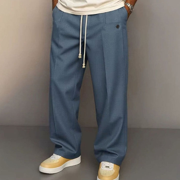 Men's Wide-Leg Drawstring Tailored Trousers - Blue