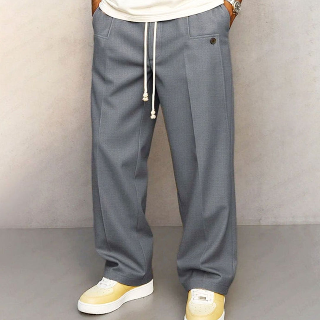 Men's Wide-Leg Drawstring Tailored Trousers - Grey