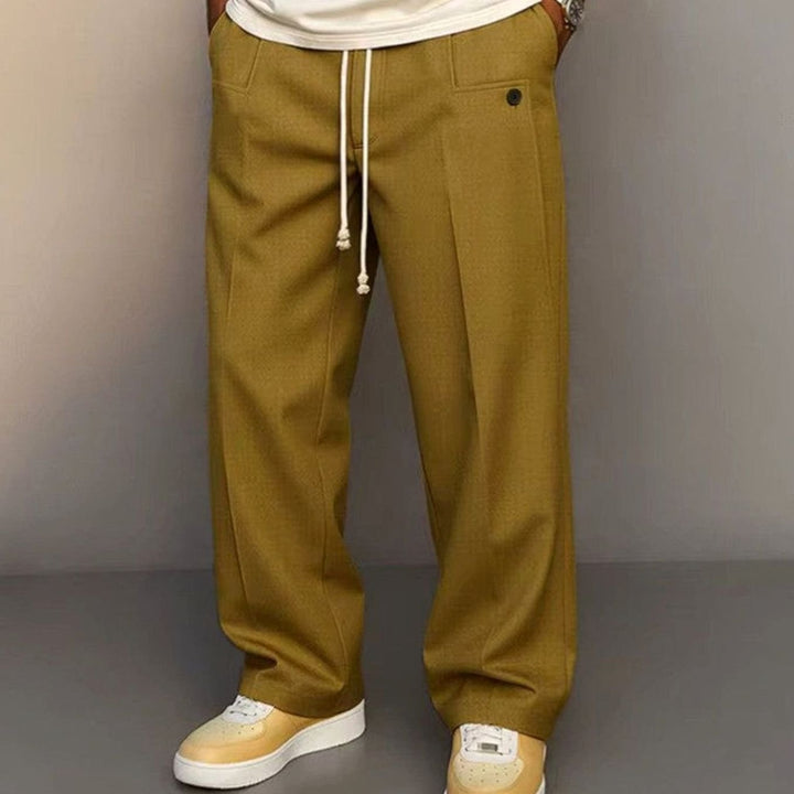 Men's Wide-Leg Drawstring Tailored Trousers - Khaki