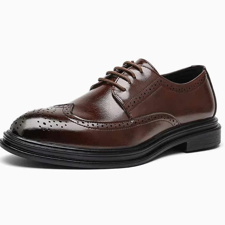 Men's Wingtip Brogue Lace-Up Derby Formal Shoes - Brown