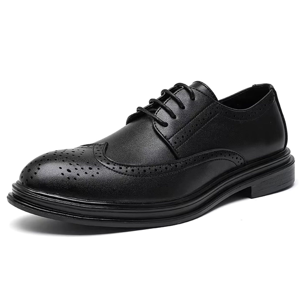 Men's Wingtip Brogue Lace-Up Derby Formal Shoes - Black