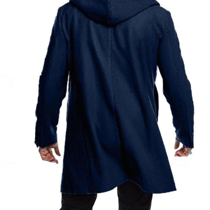 Men's Wool Hooded Toggle-Closure Long Overcoat