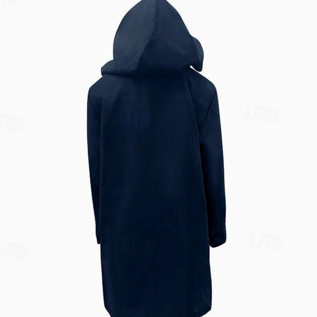 Men's Wool Hooded Toggle-Closure Long Overcoat