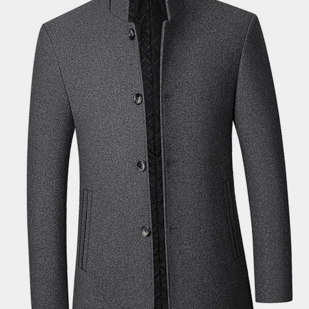 Men's Wool Stand-Collar Single-Breasted Tailored Overcoat - Gray
