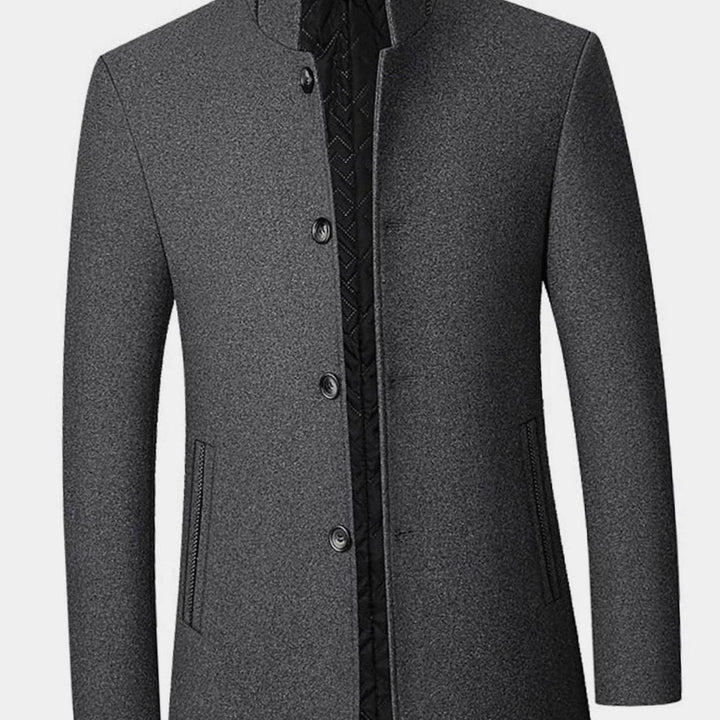 Men's Wool Stand-Collar Single-Breasted Tailored Overcoat - Gray